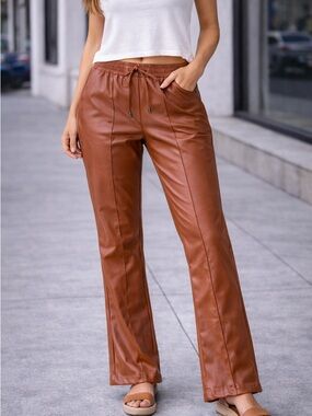 Nine West Chestnut Faux Leather Bootcut Pants
